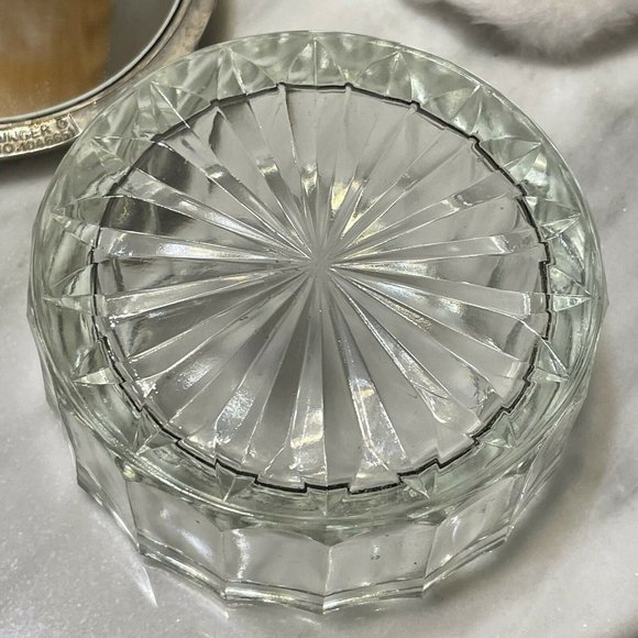Vtg 50 Godinger Silver Glass Vanity Powder Puff - Picture 7 of 11